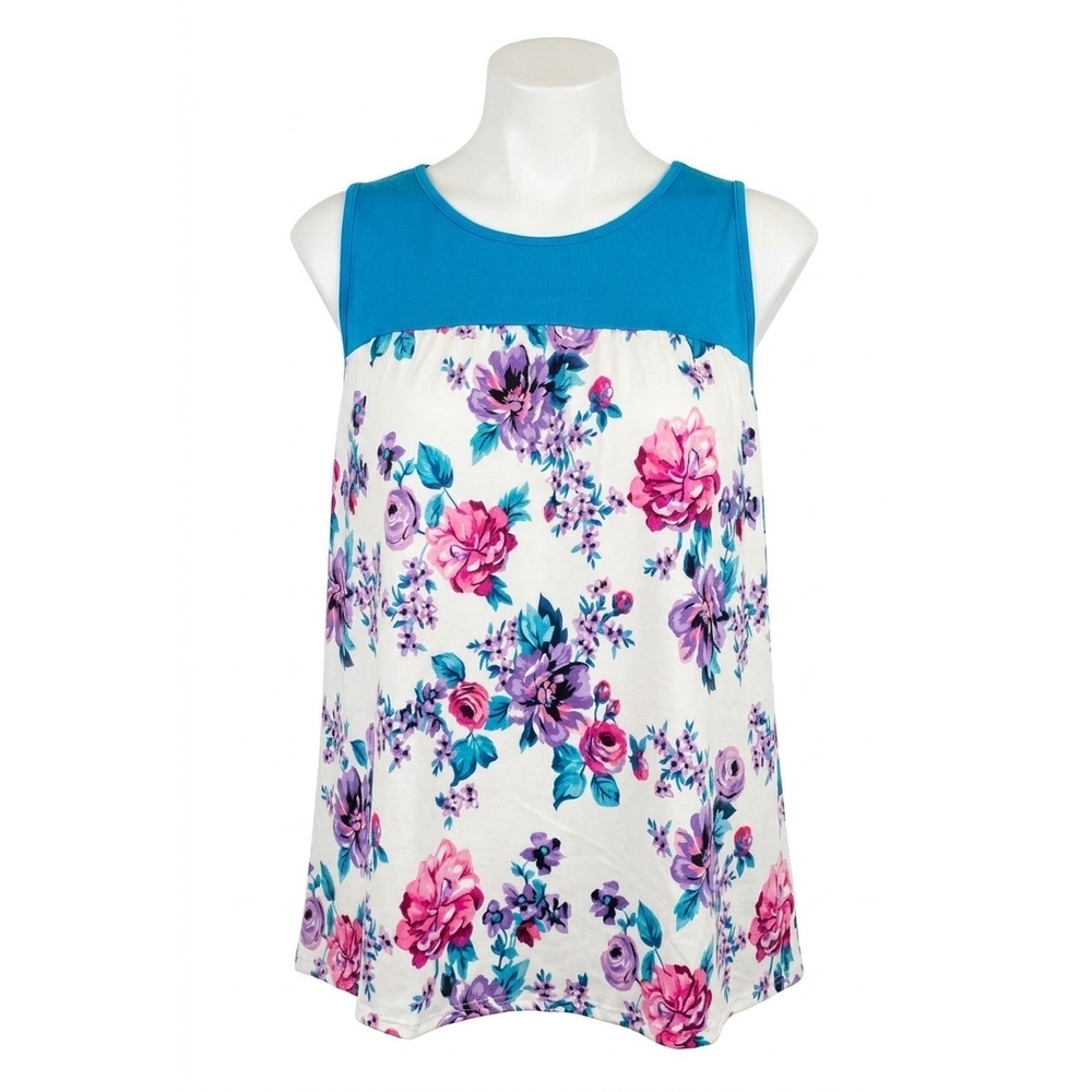 NEW WHITE BIRCH floral swing tank top in teal/white